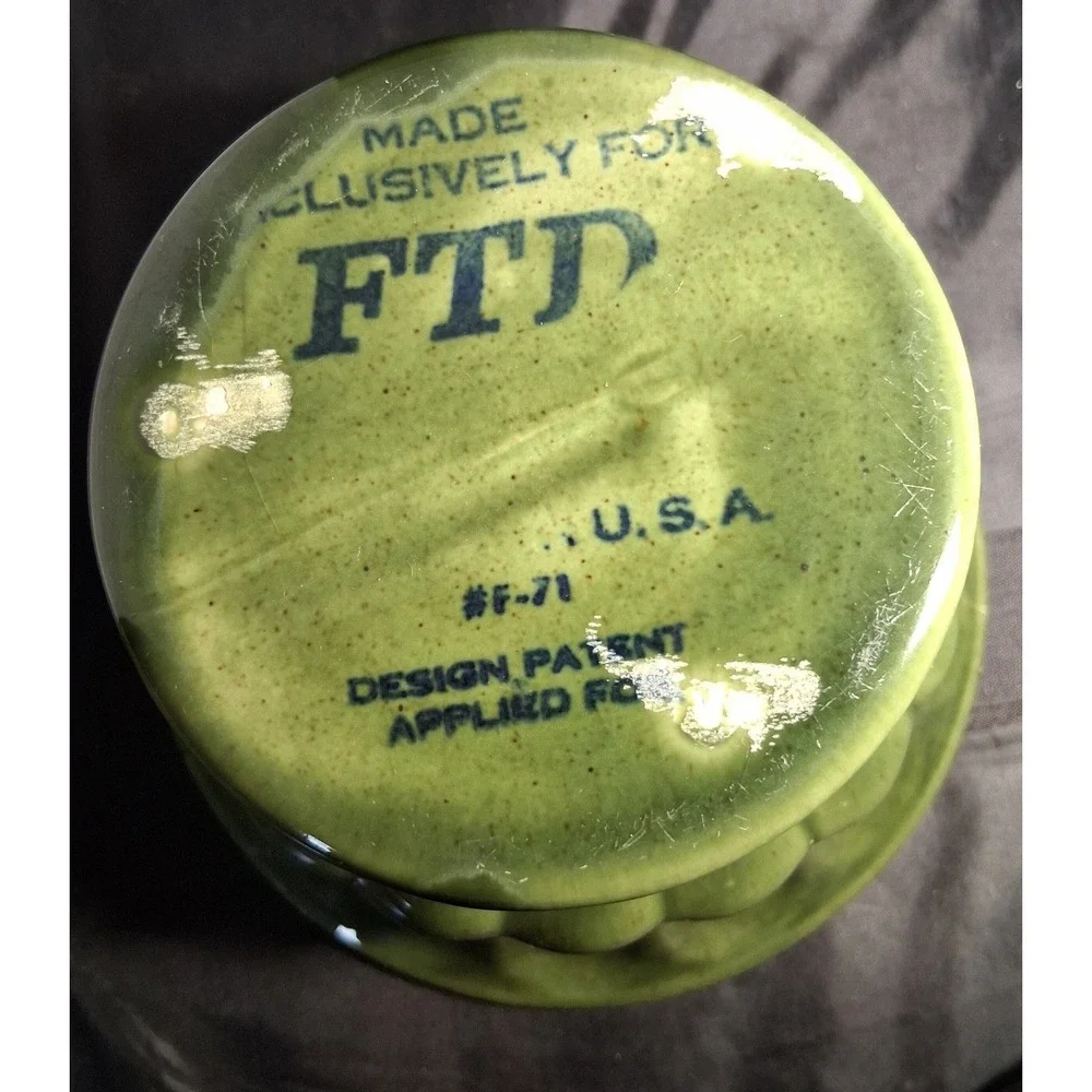 Vintage FTD Green Ceramic Pedestal Planter Urn Fluted Vase USA F-71